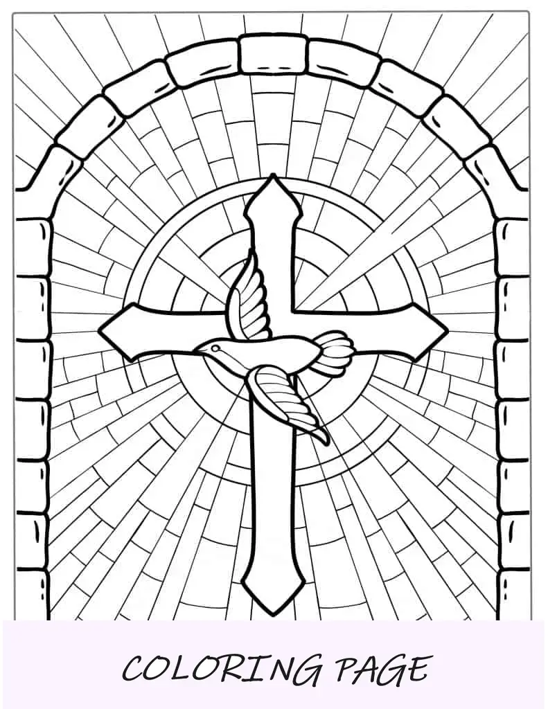 Folha para colorir de cruz de vitral