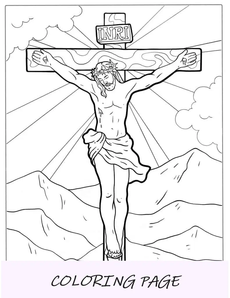 Crucificação de Jesus na Cruz para colorir
