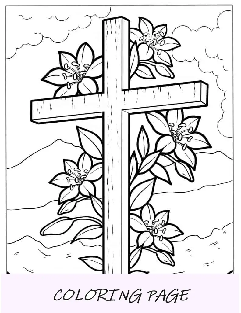 Cruz de Páscoa em madeira com flores