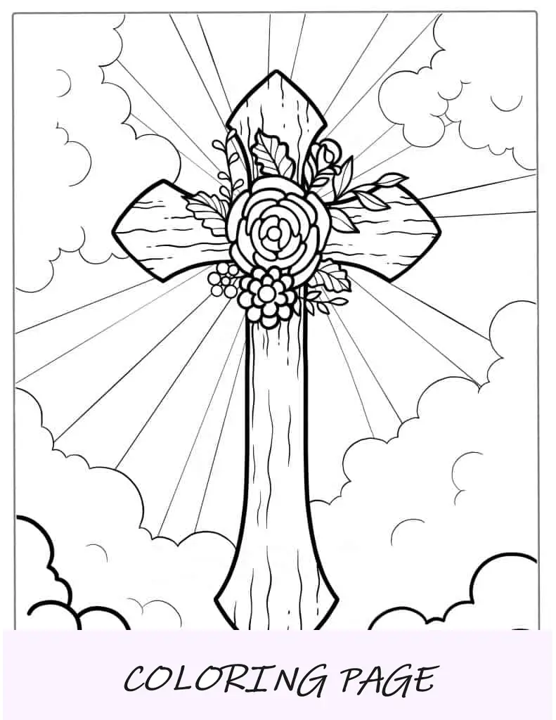 Cruz De Madeira Com Rosas Para Colorir