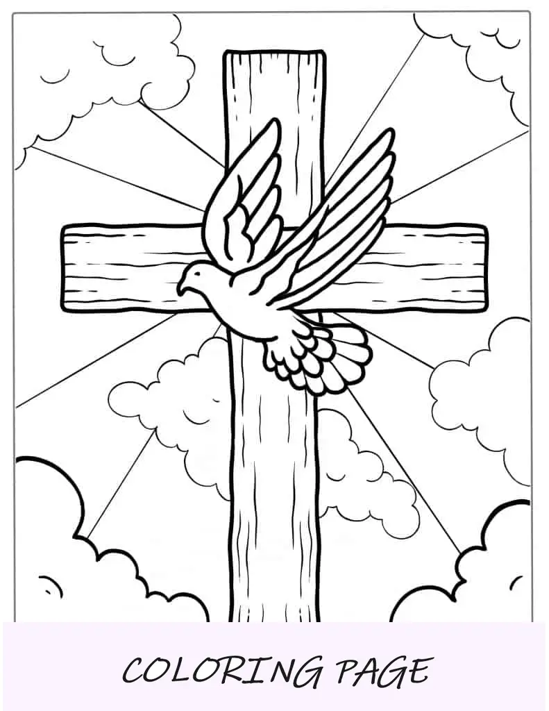 Folha para colorir Cruz de madeira com pomba da paz