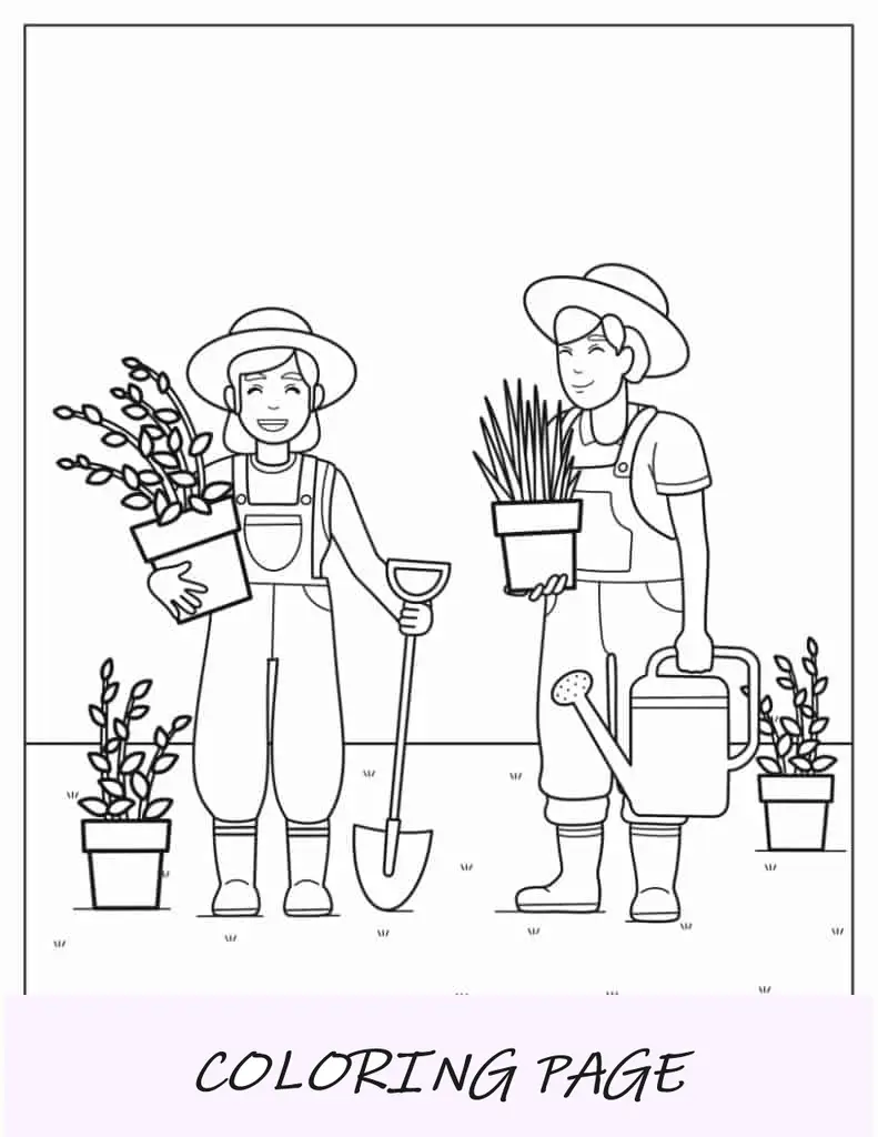 Lindo niño y niña jardineros