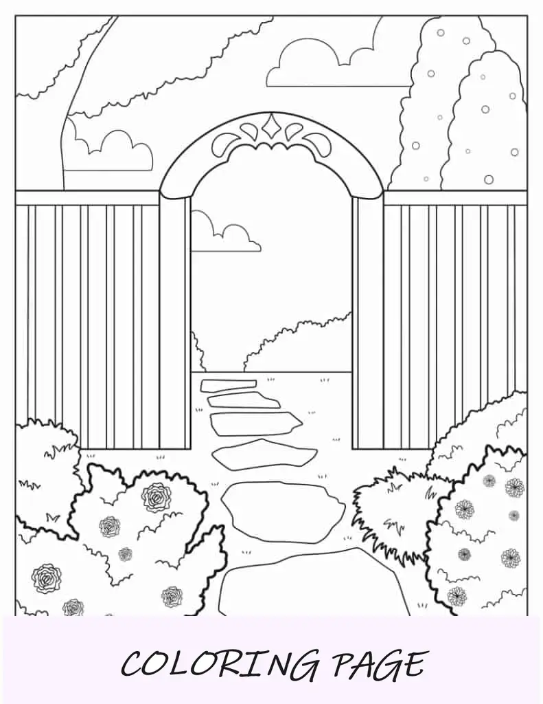 Entrada al jardín sencilla para colorear
