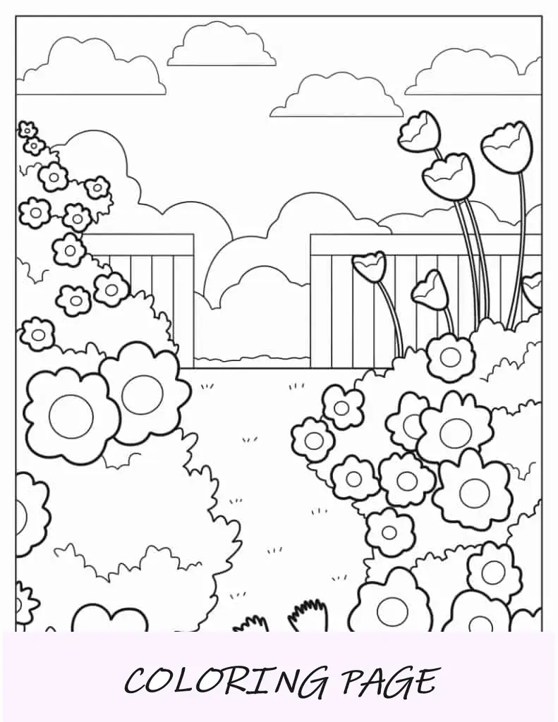 Página para colorear fácil de jardín de flores