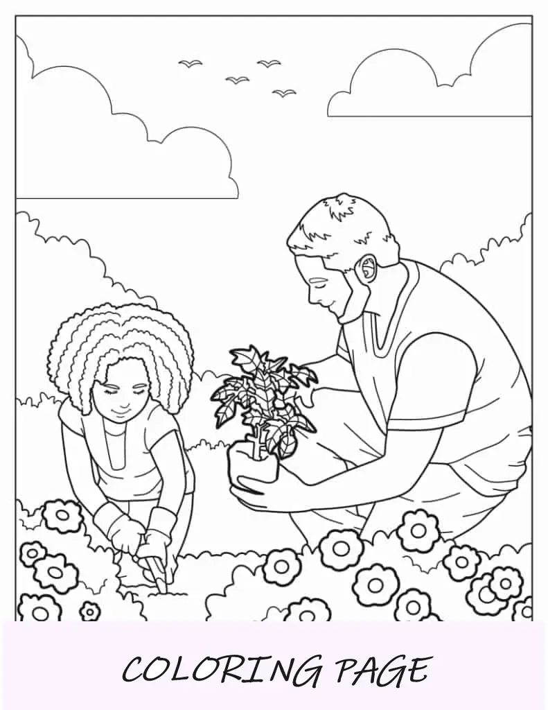 Padre e hija haciendo jardinería juntos