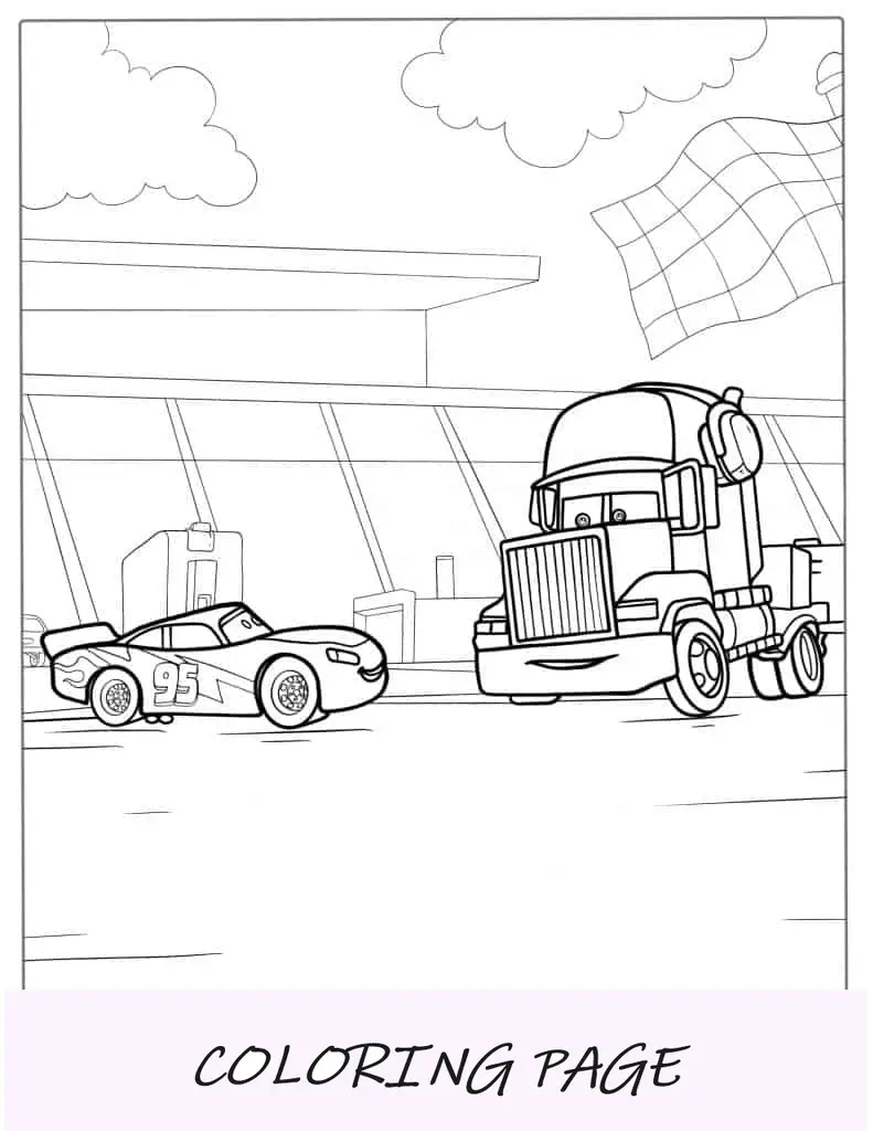 Desenho para colorir de Relâmpago McQueen e Mack Truck