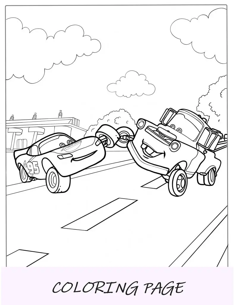Página para colorir de Mater e Lightning McQueen