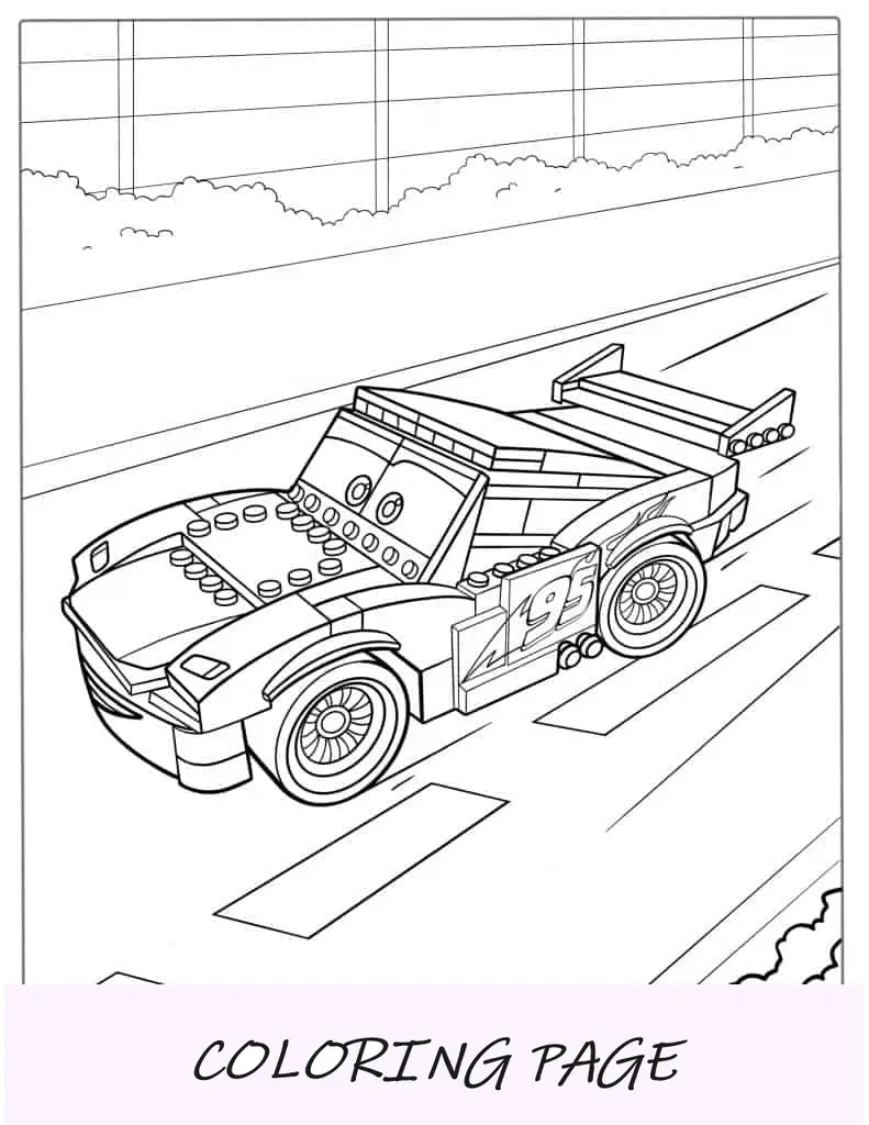 Folha para colorir Lego Relâmpago McQueen para crianças