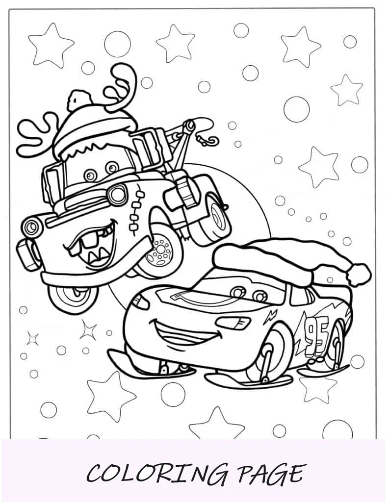Página para colorir do Relâmpago McQueen com tema de Natal