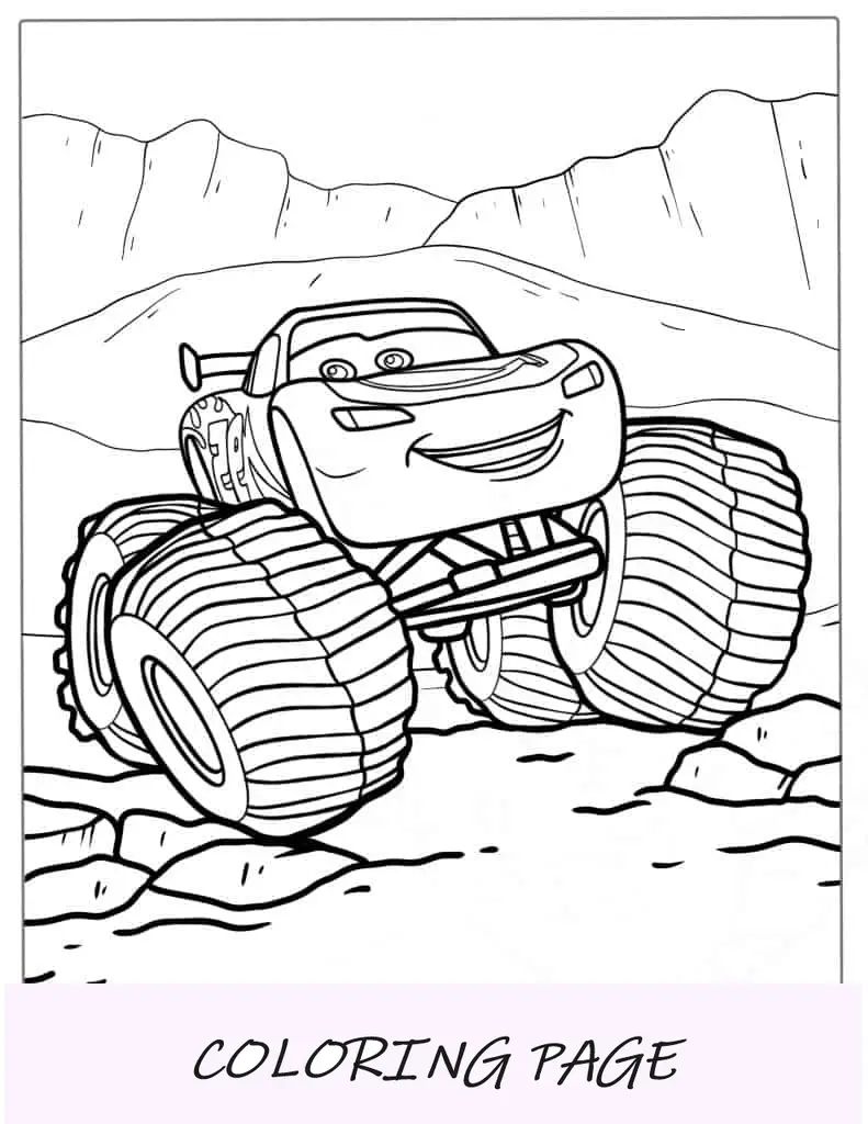 Página para colorir de Relâmpago McQueen como um Monster Truck