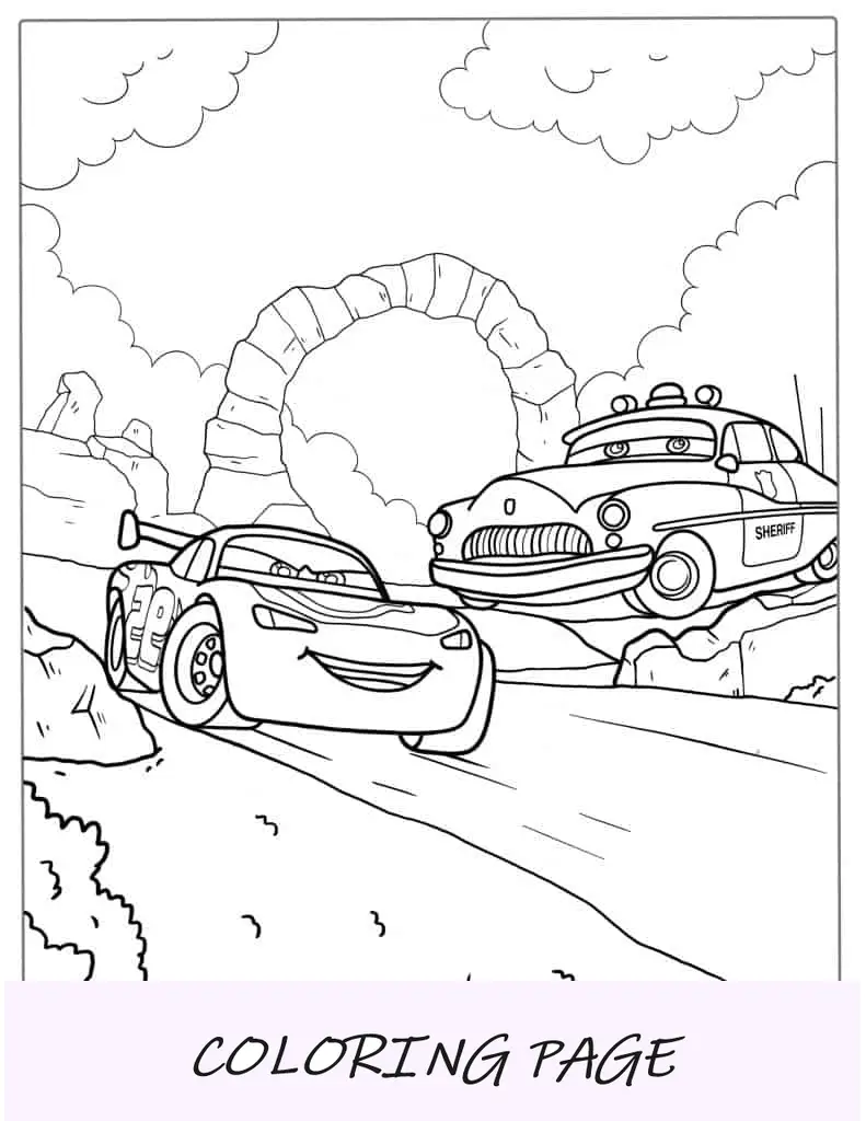 Relâmpago McQueen com o xerife para colorir