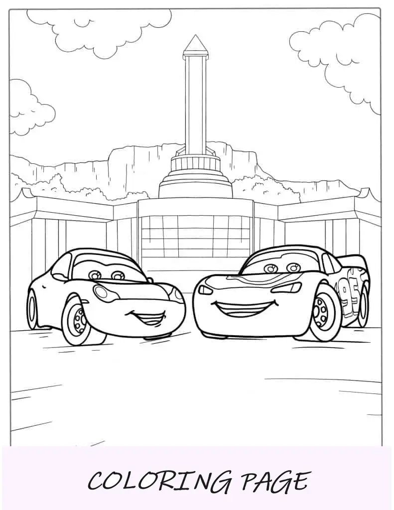 Folha para colorir de McQueen e Sally em Radiator Springs