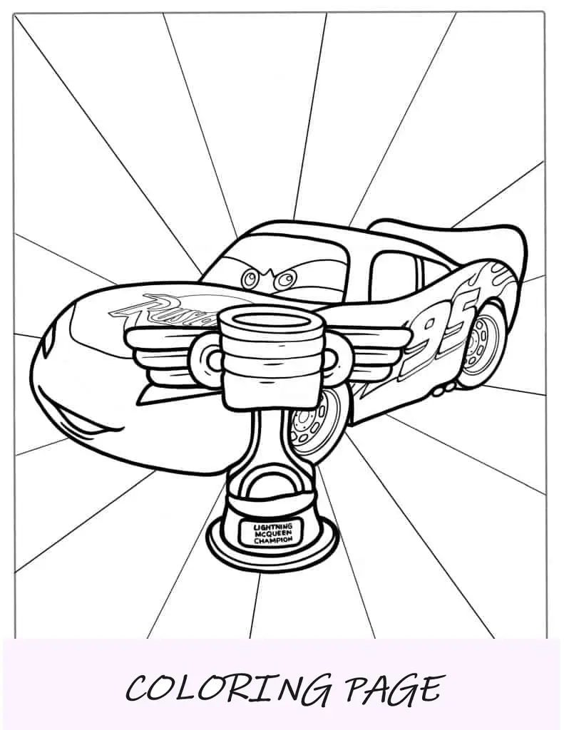 Página para colorir do Troféu Lightning McQueen com Piston Cup