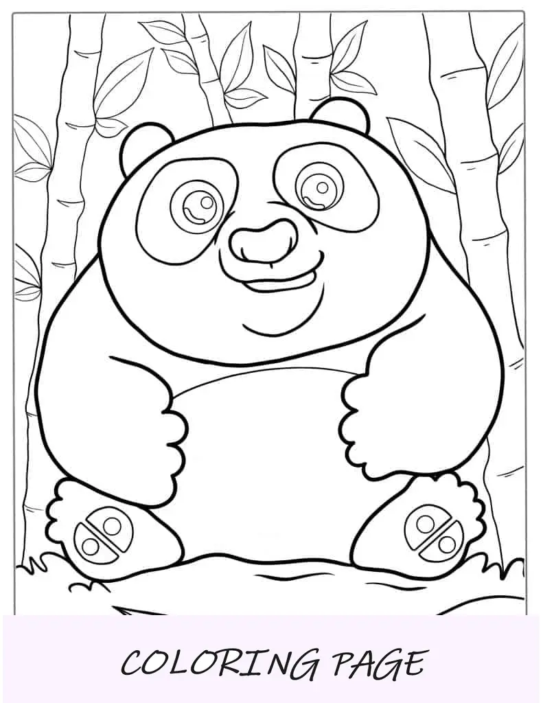 Contorno fofo de panda com bambu