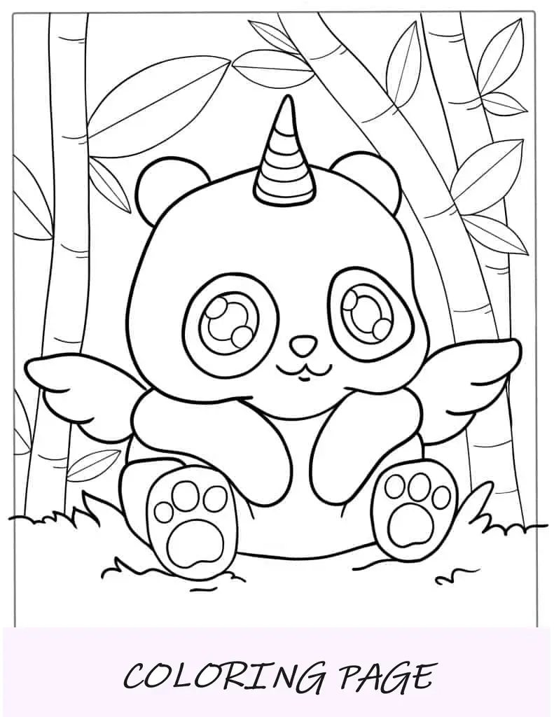 Página para colorir de panda unicórnio fofo