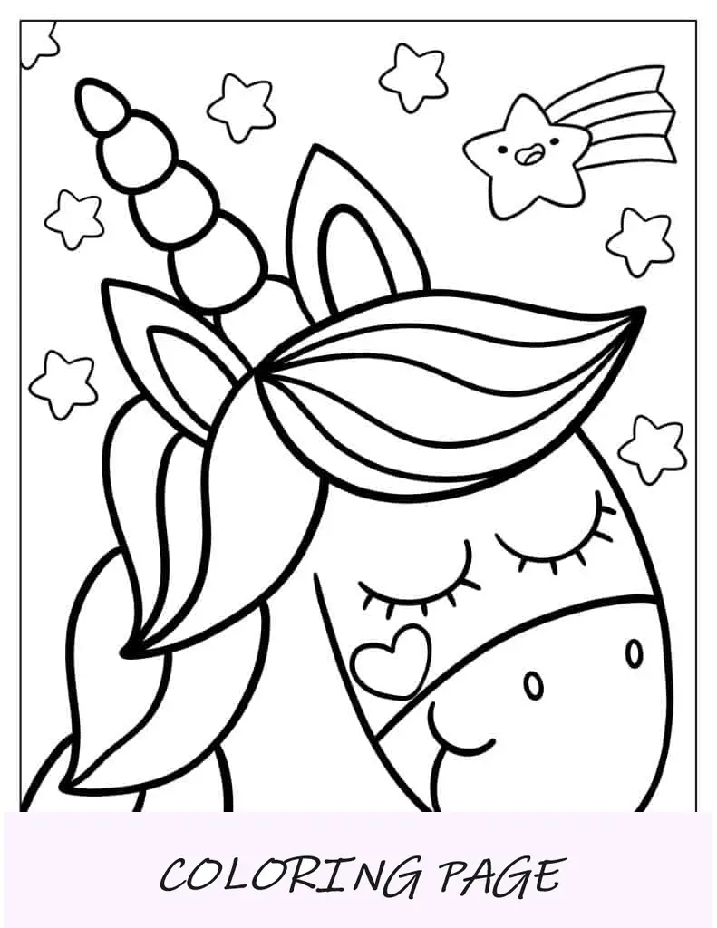 Unicórnio fácil com estrela cadente para colorir