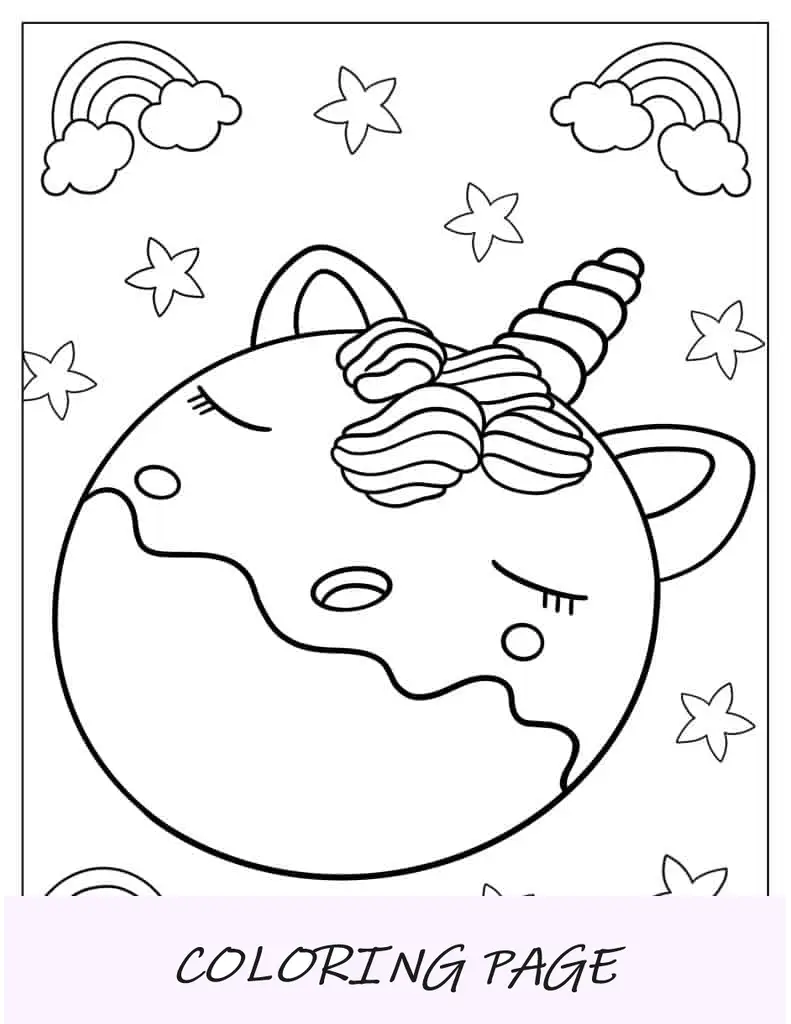 Folha para colorir de rosquinha de unicórnio Kawaii
