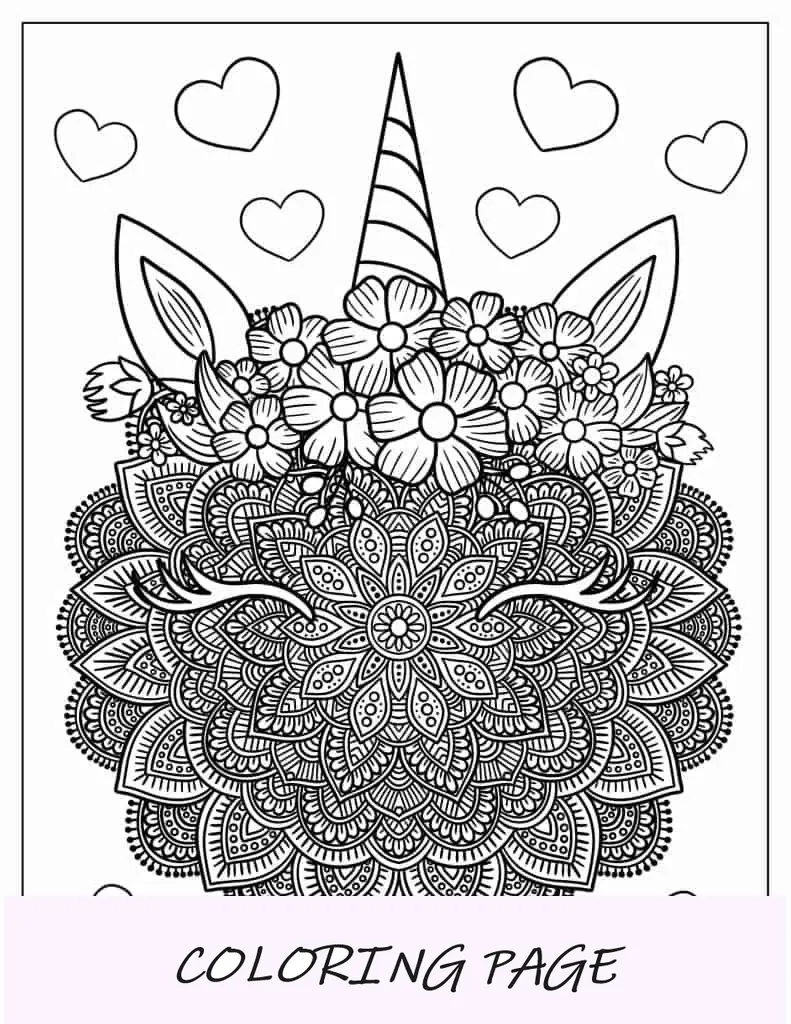 Folha para colorir Mandala Unicórnio