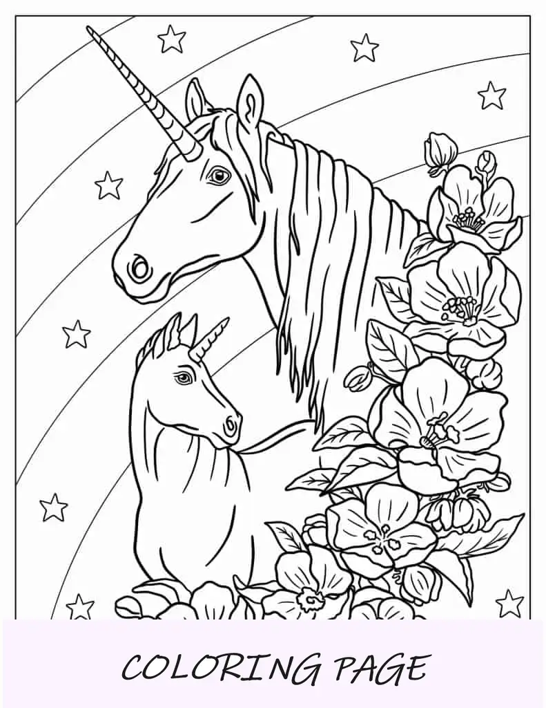 Unicórnio de aparência realista com flores