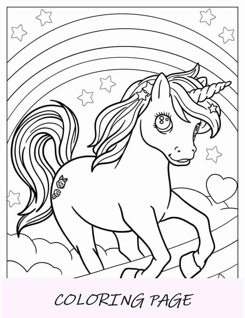 Página para colorir de unicórnio para crianças