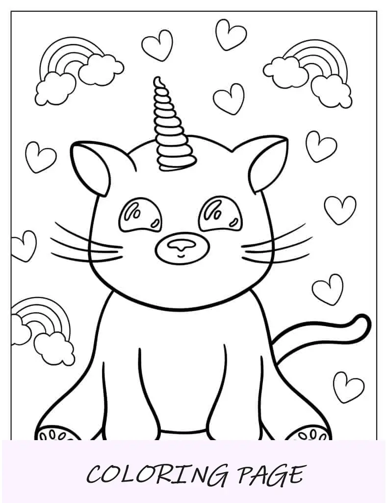 Gato unicórnio simples de colorir