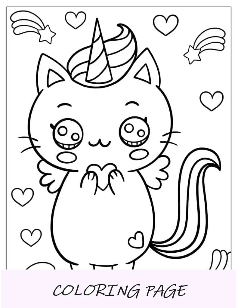 Esboço simples de um gato unicórnio Kawaii