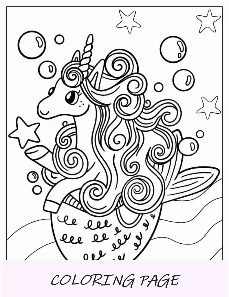 Página para colorir da sereia unicórnio