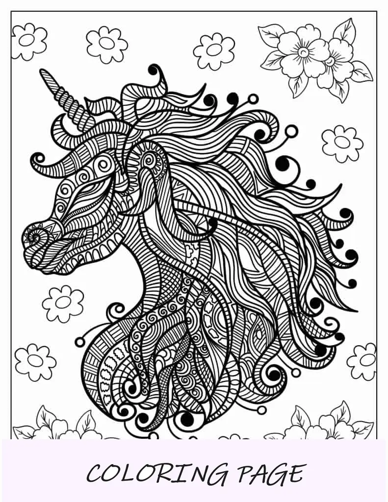 Página para colorir Unicórnio Zentangle