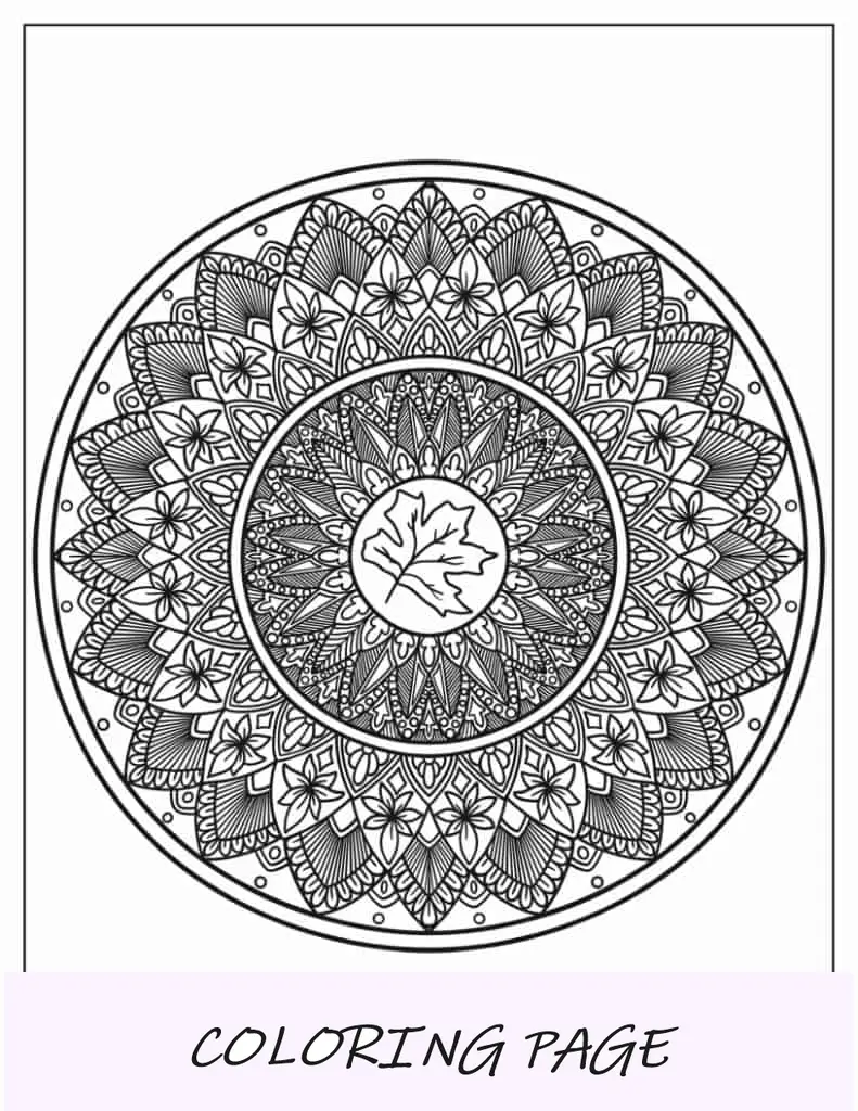 Mandala De Flores Redondas Con Hojas De Otoño En El Centro