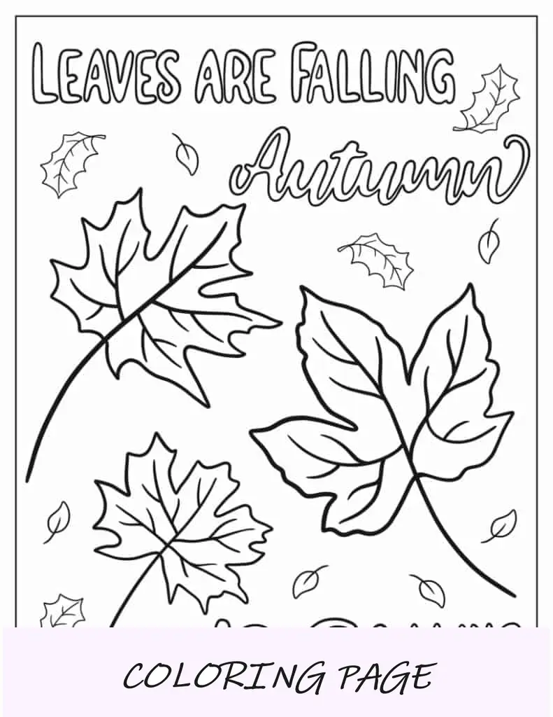Grandes hojas de otoño con saludo para colorear.