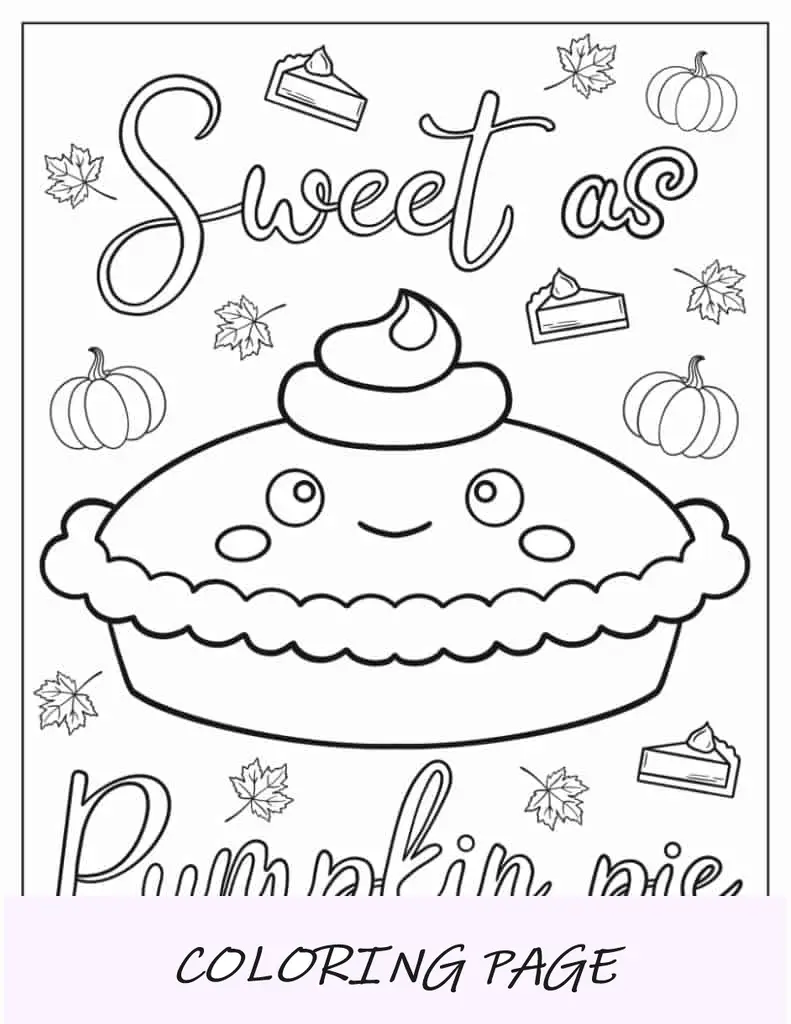 Página para colorear Kawaii dulce como pastel de calabaza para niños en edad preescolar