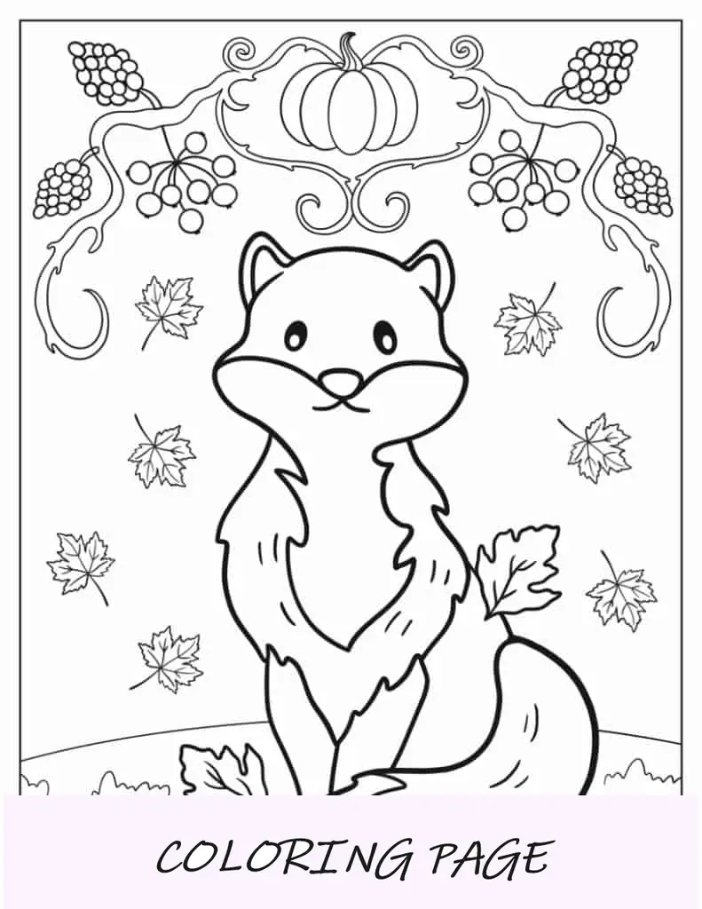 Hoja Para Colorear De Zorro Kawaii En Otoño Para Niños