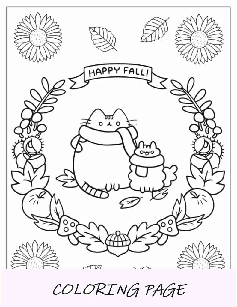 Feliz Otoño Pusheen Y Stormy Página Para Colorear