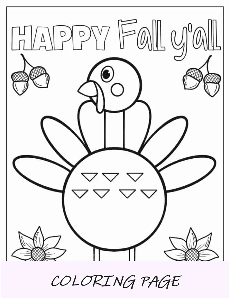 Feliz saludo de otoño con lindo pavo de dibujos animados