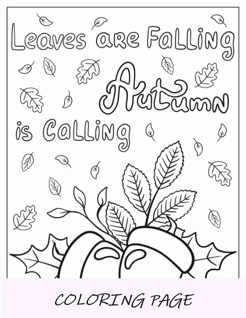 Hoja para colorear de otoño está llamando palabras sobre bellotas de otoño