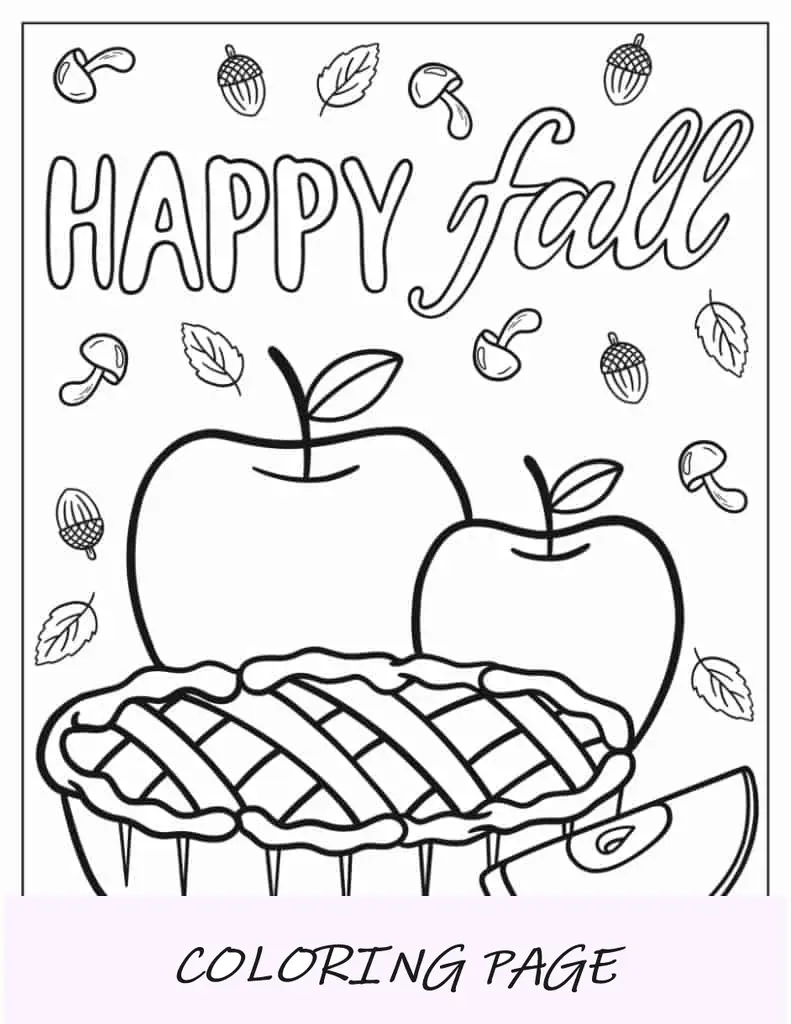 Página para colorear fácil de pastel de manzana de otoño para niños