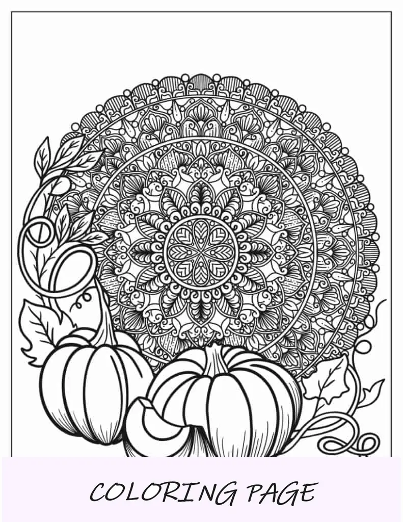 Mandala De Otoño Detallado Con Calabazas