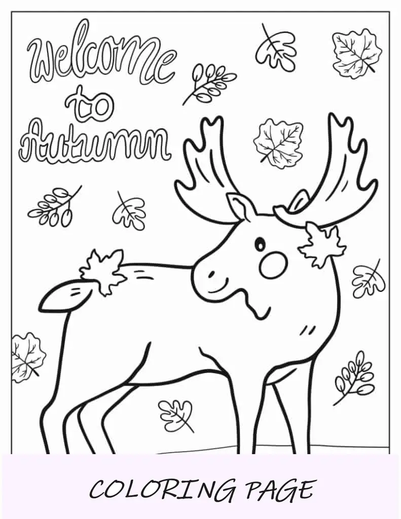 Bienvenido a la hoja para colorear de palabras de otoño sobre alces