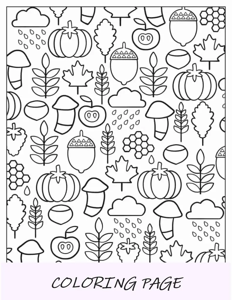 Hoja para colorear de elementos de otoño para niños