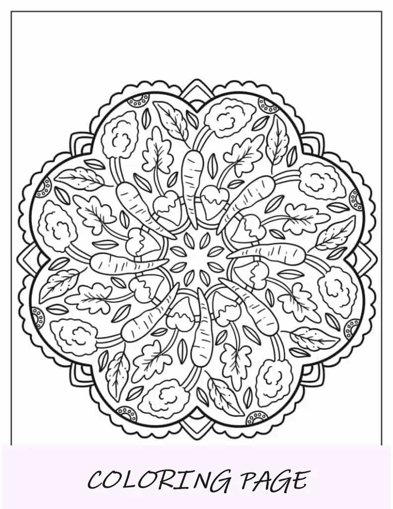 Mandala De Cosecha De Vegetales De Otoño Para Colorear