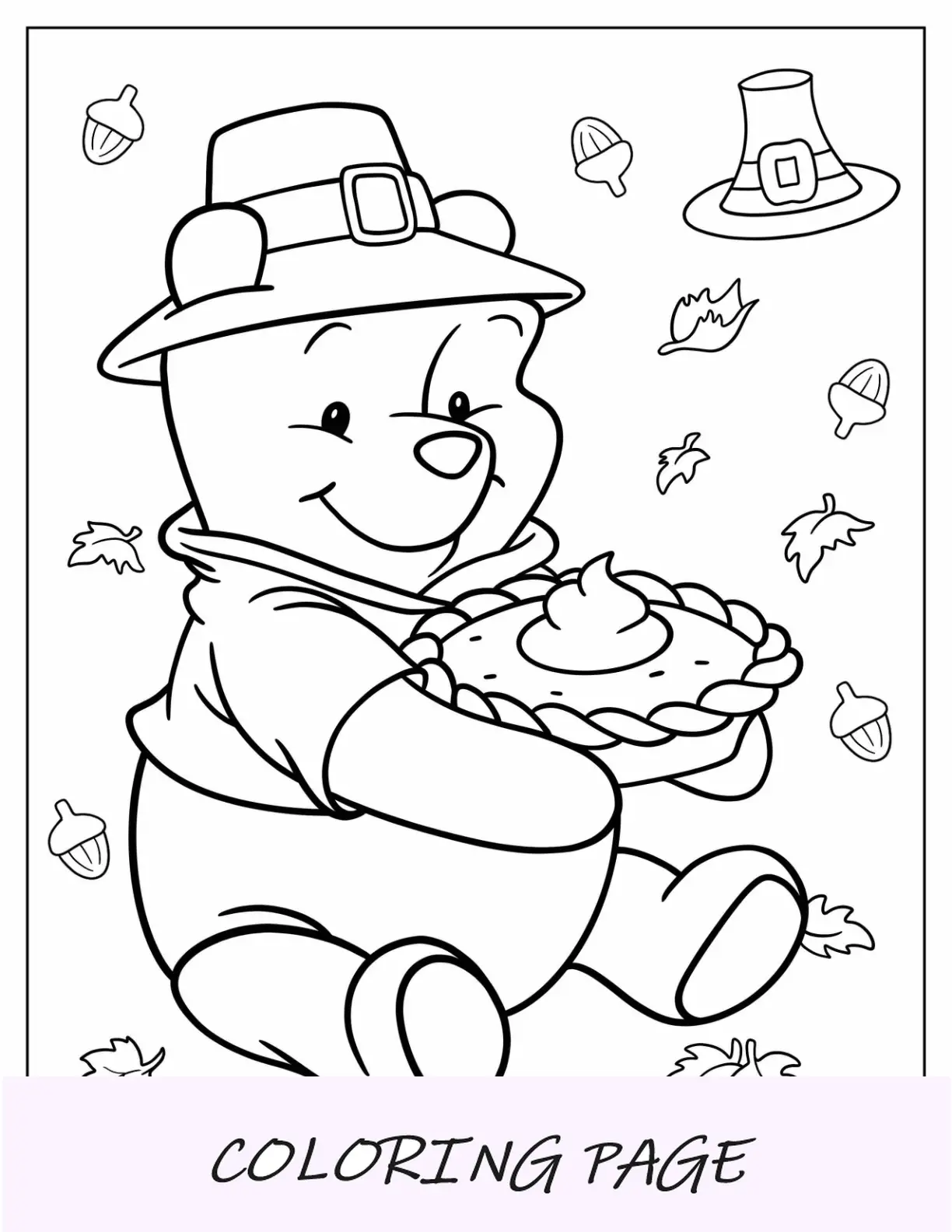 Winnie con Pooh sosteniendo pastel de calabaza Página para colorear de otoño para niños