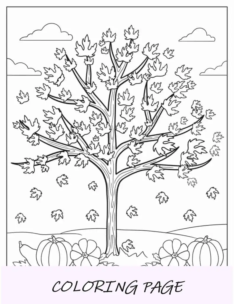 Página Para Colorear De Árboles Cayendo De Hojas En Otoño