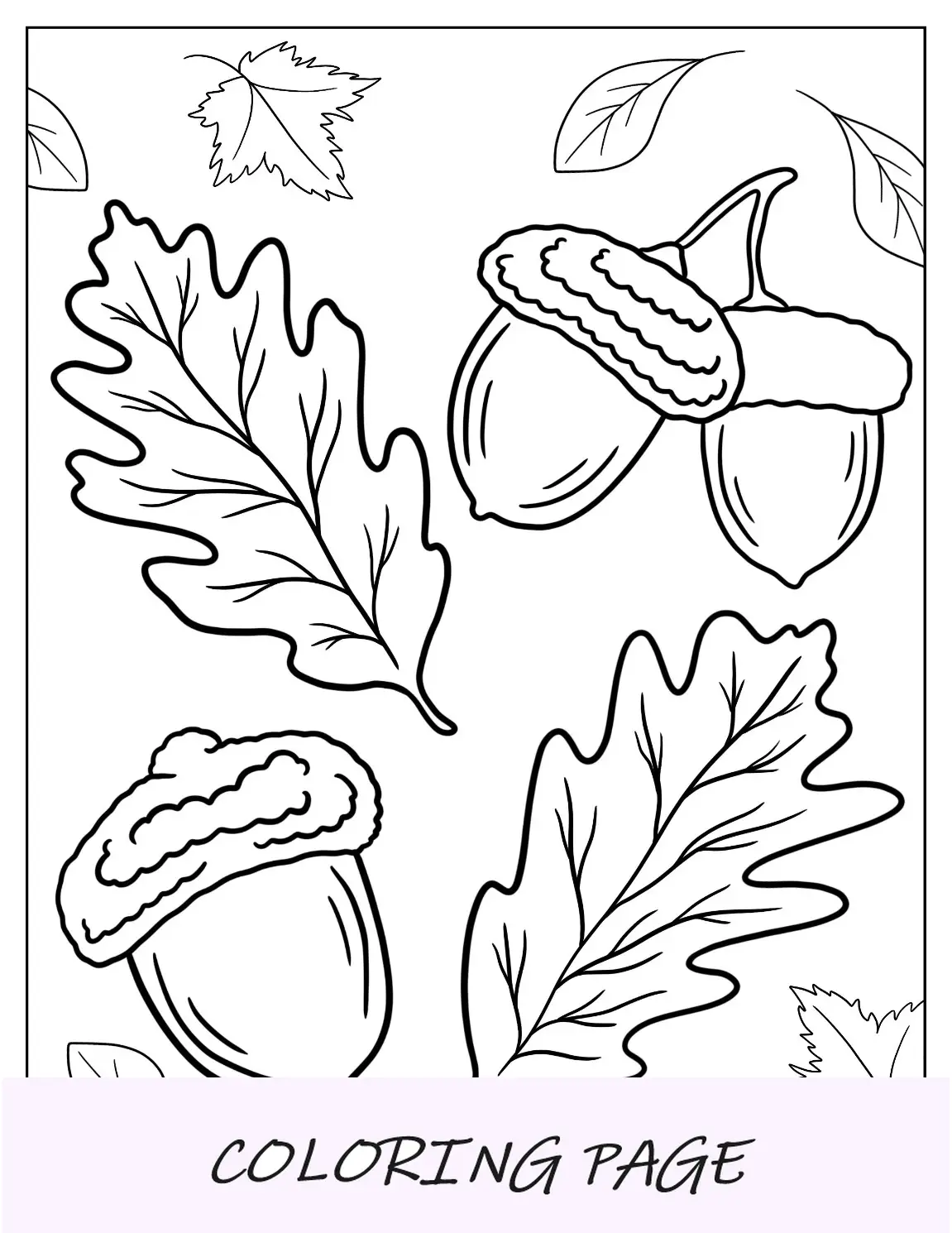 Página fácil para colorear de otoño de hojas y castañas