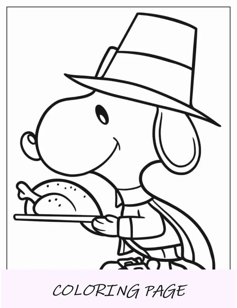 Snoopy Con Pavo De Acción De Gracias Para Colorear