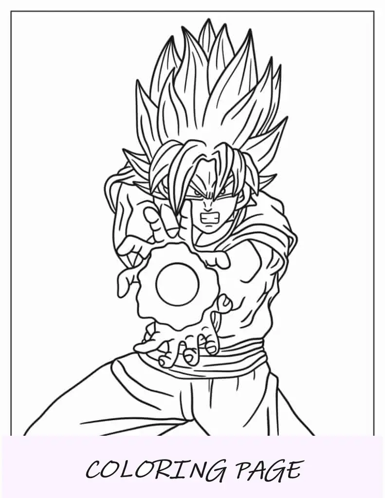 Goku rilascia la Kamehameha da colorare per i bambini in età prescolare