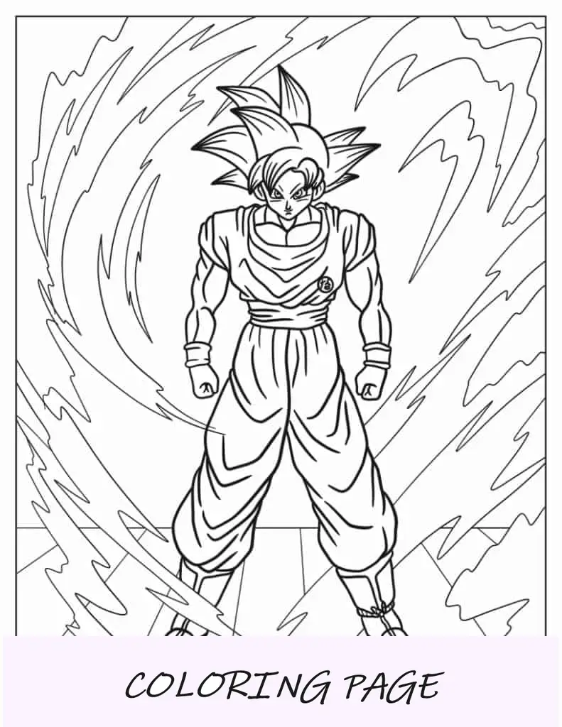 Goku nel foglio da colorare dell'uniforme scolastica della tartaruga