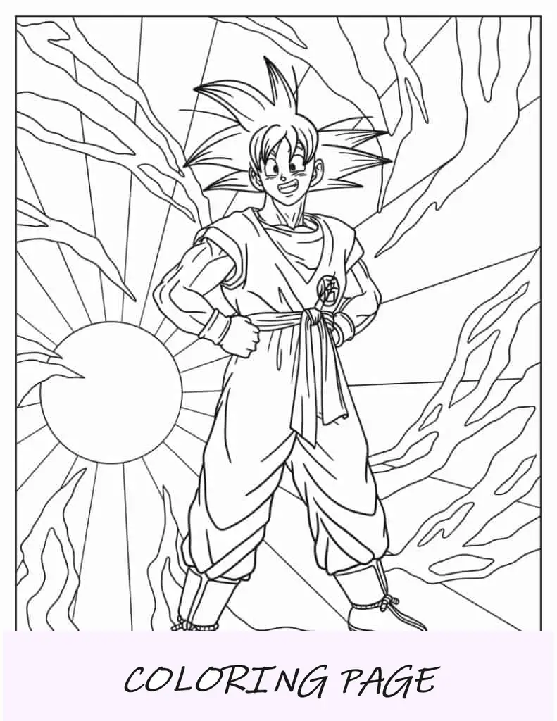 Pagina da colorare sorridente del giovane Goku