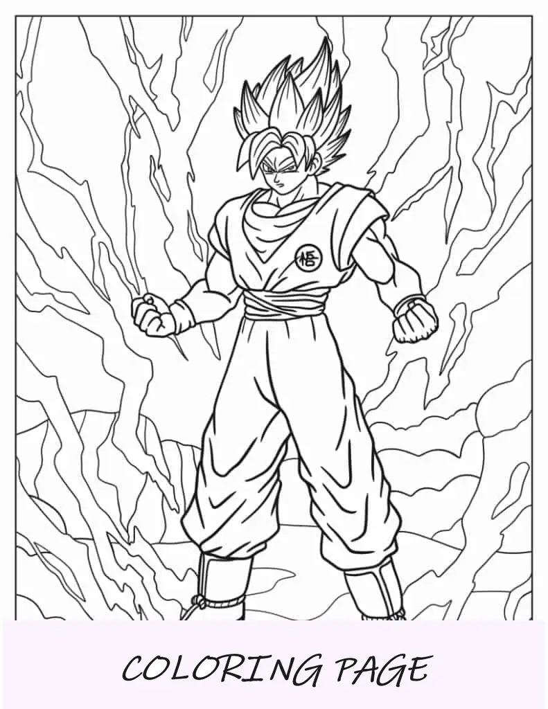 Foglio da colorare facile di Goku in modalità Saiyan
