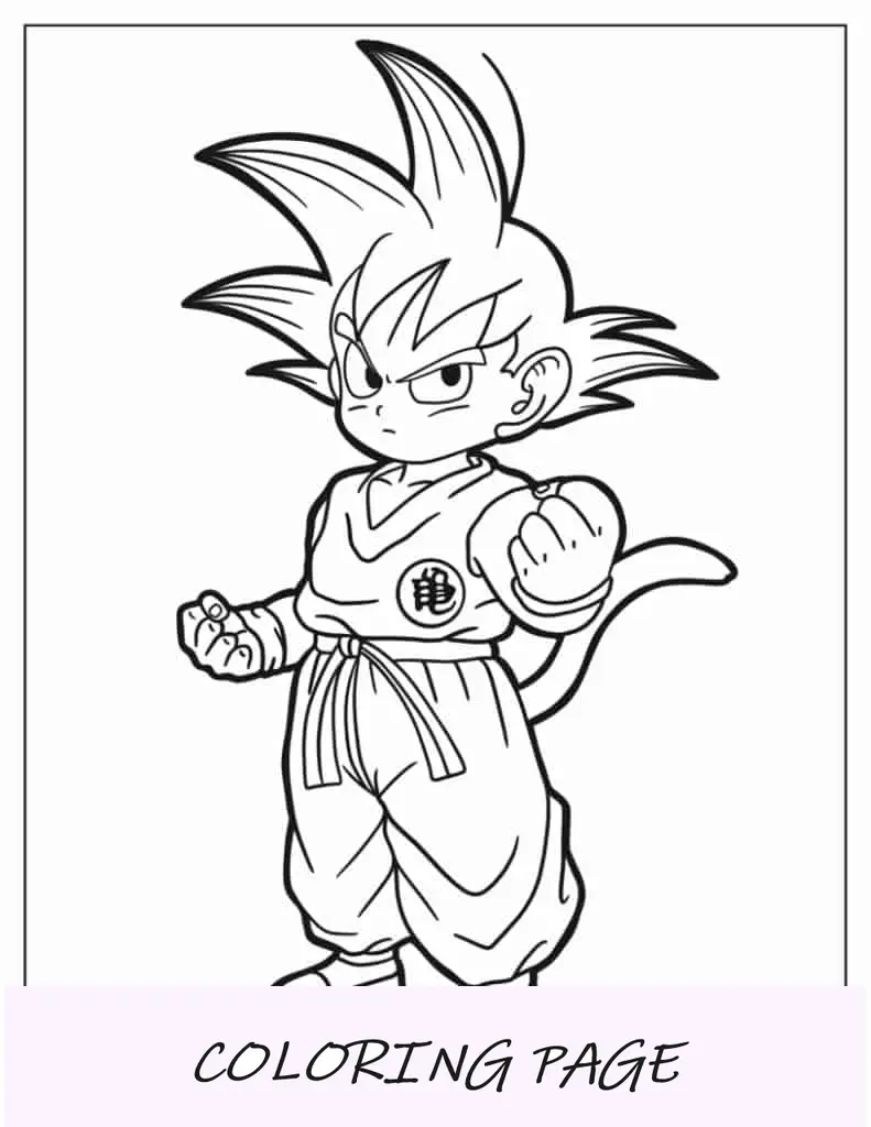 Pagina da colorare di Goku per bambini per bambini in età prescolare