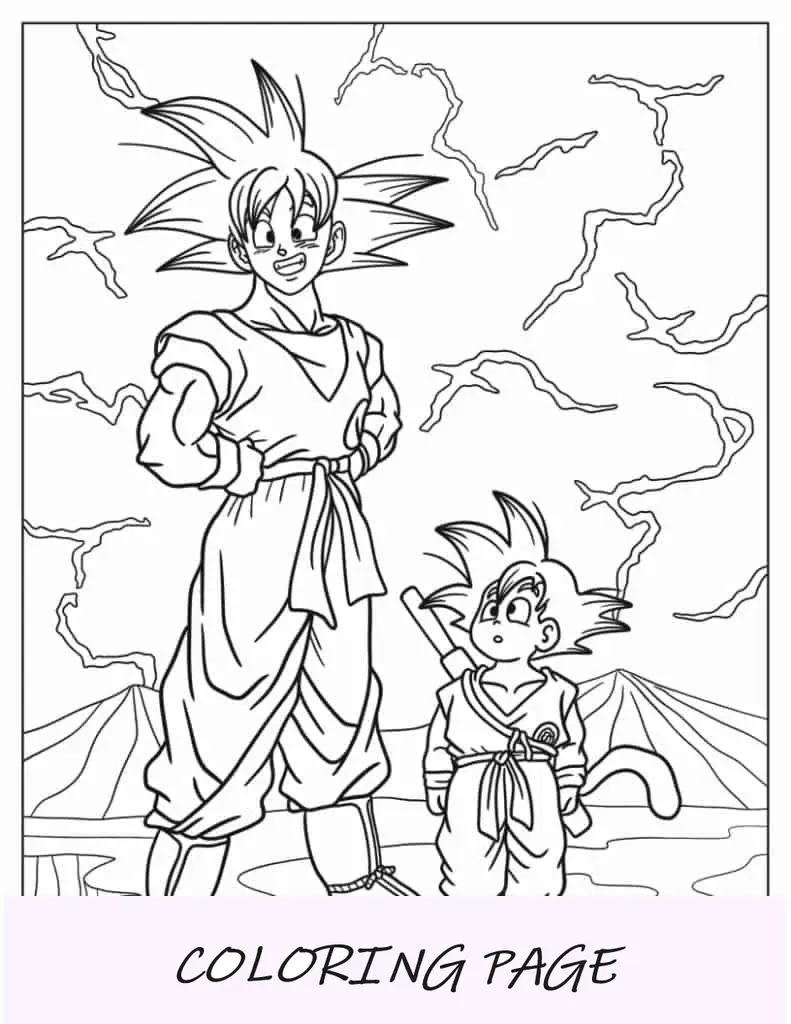 Goku adulto con Goku bambino